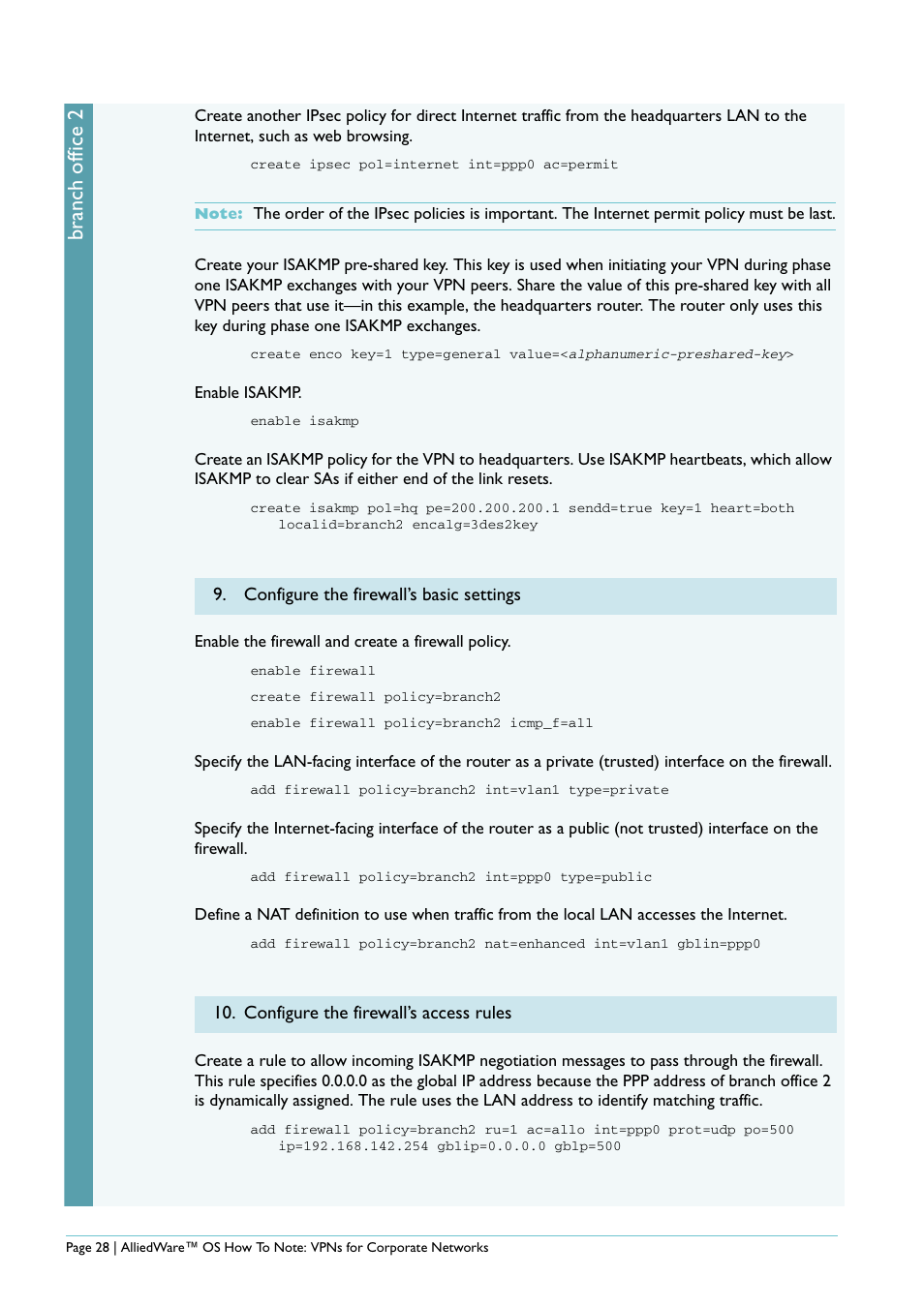 Branch office 2 | Allied Telesis AlliedWare AR440S User Manual | Page 28 / 53