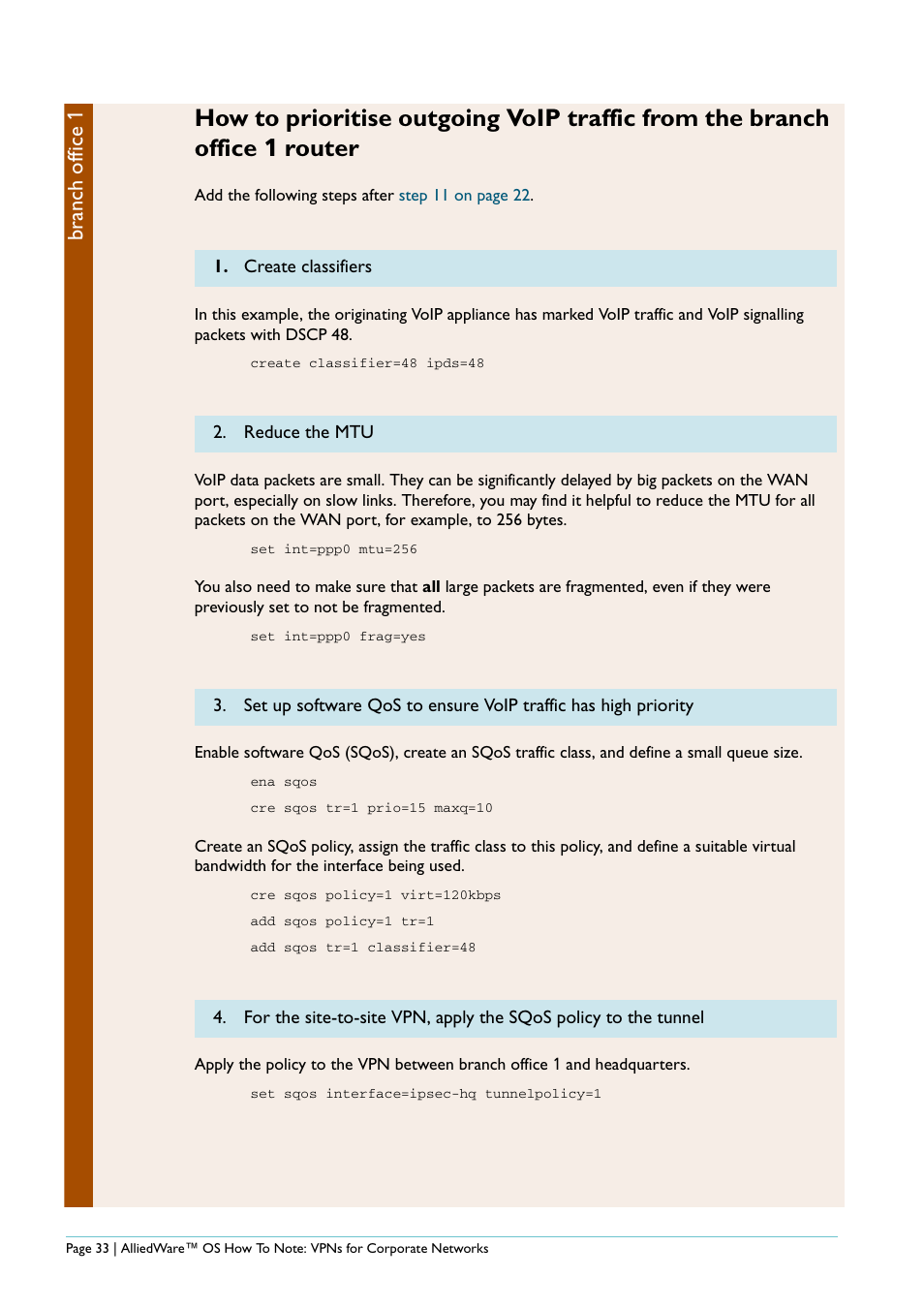 Branch office 1 | Allied Telesis AlliedWare AR440S User Manual | Page 33 / 53