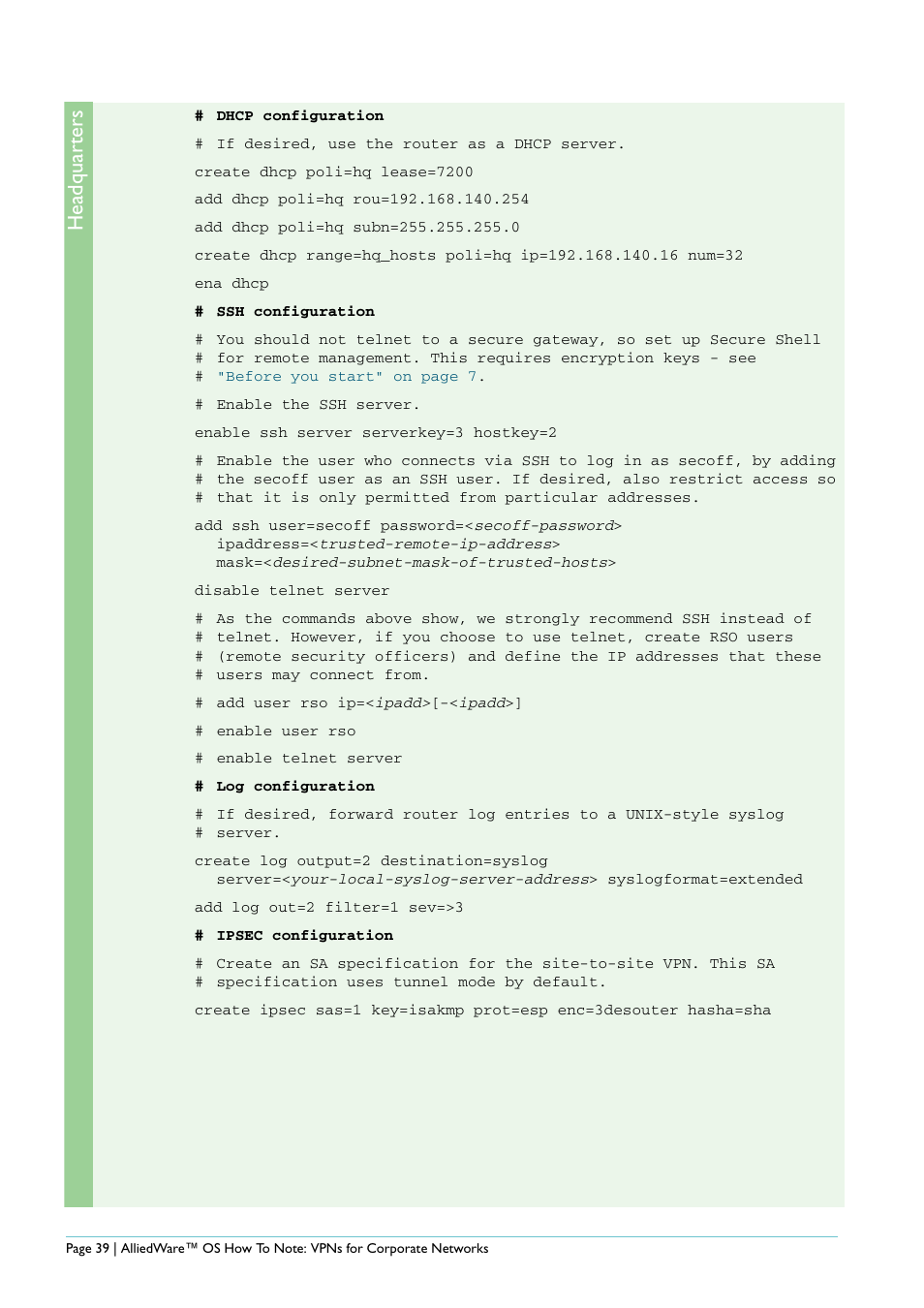 Headquar ters | Allied Telesis AlliedWare AR440S User Manual | Page 39 / 53