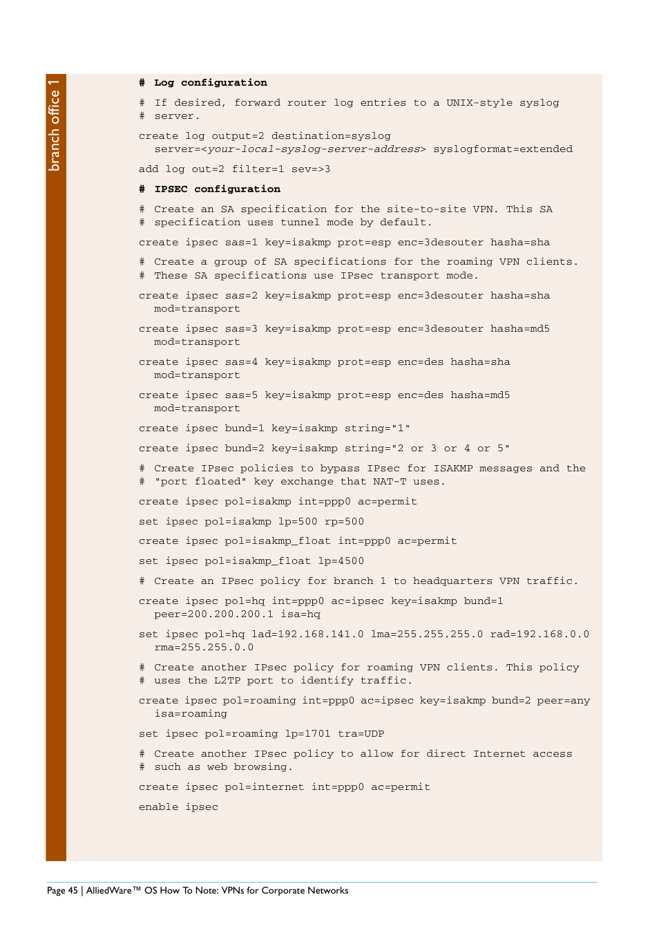 Branch office 1 | Allied Telesis AlliedWare AR440S User Manual | Page 45 / 53