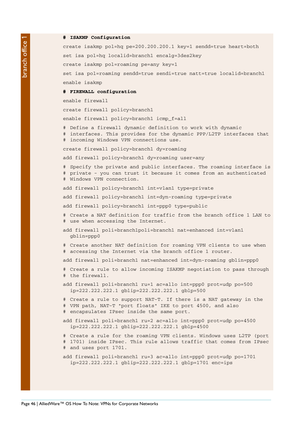 Branch office 1 | Allied Telesis AlliedWare AR440S User Manual | Page 46 / 53