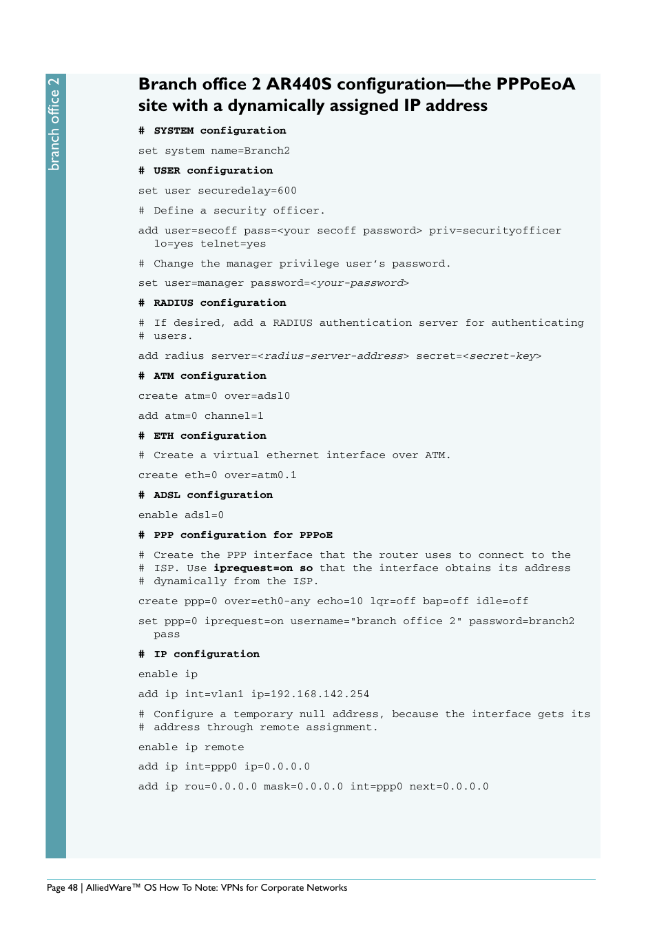 Assigned ip address, Branch office 2 | Allied Telesis AlliedWare AR440S User Manual | Page 48 / 53