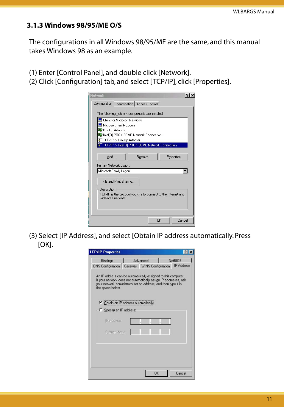 3 windows 98/95/me o/s | Allied Telesis CG-WLBARGS User Manual | Page 13 / 58