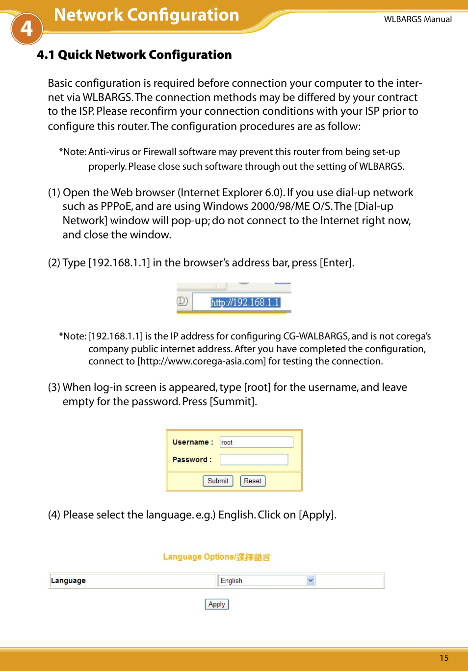 1 quick network configuration, 1 quick network conﬁguration, Network conﬁguration | Allied Telesis CG-WLBARGS User Manual | Page 17 / 58
