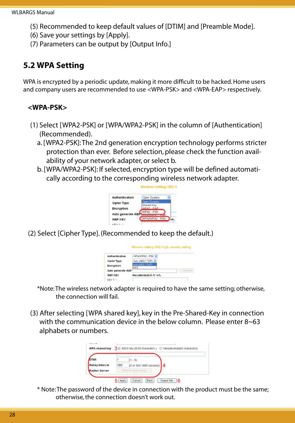 2 wpa setup, Wpa-psk, 2 wpa setting | Allied Telesis CG-WLBARGS User Manual | Page 30 / 58