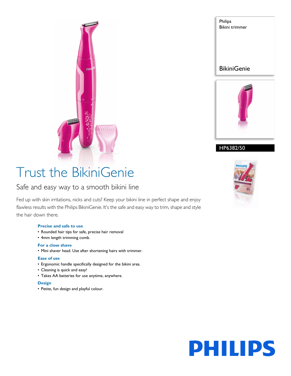 Philips Bikini trimmer HP6382-50 BikiniGenie User Manual | 2 pages