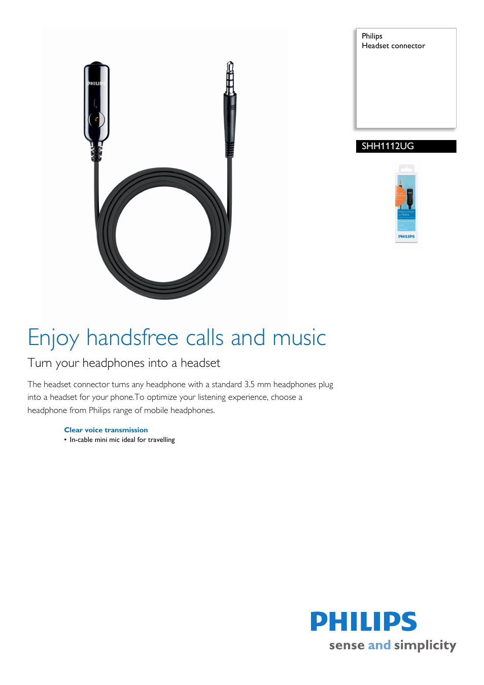Philips SHH1112UG-00 User Manual | 2 pages