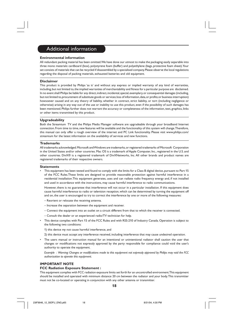 Additional information | Philips 23PF9976I-37 User Manual | Page 18 / 64