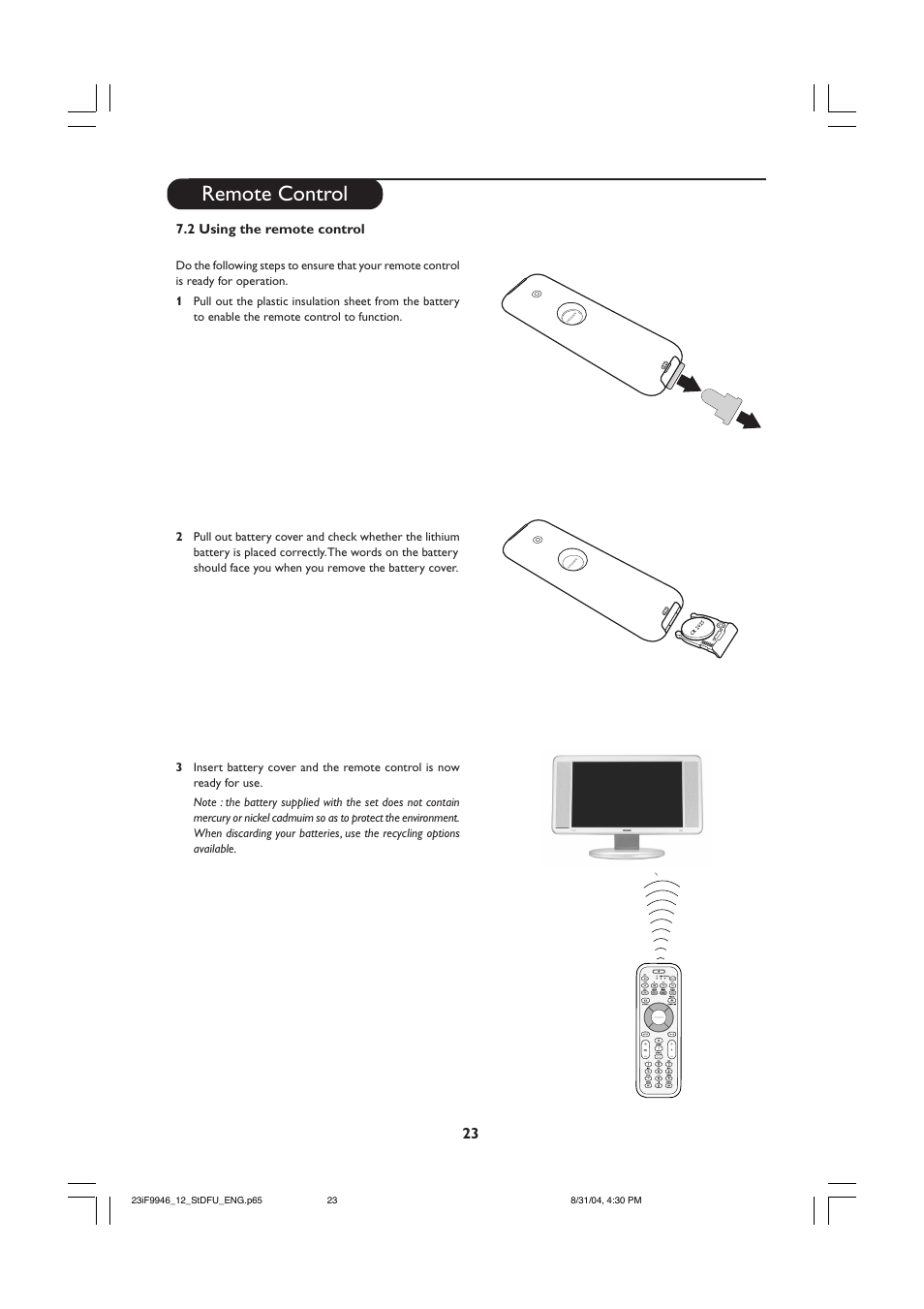 Remote control | Philips 23PF9976I-37 User Manual | Page 23 / 64