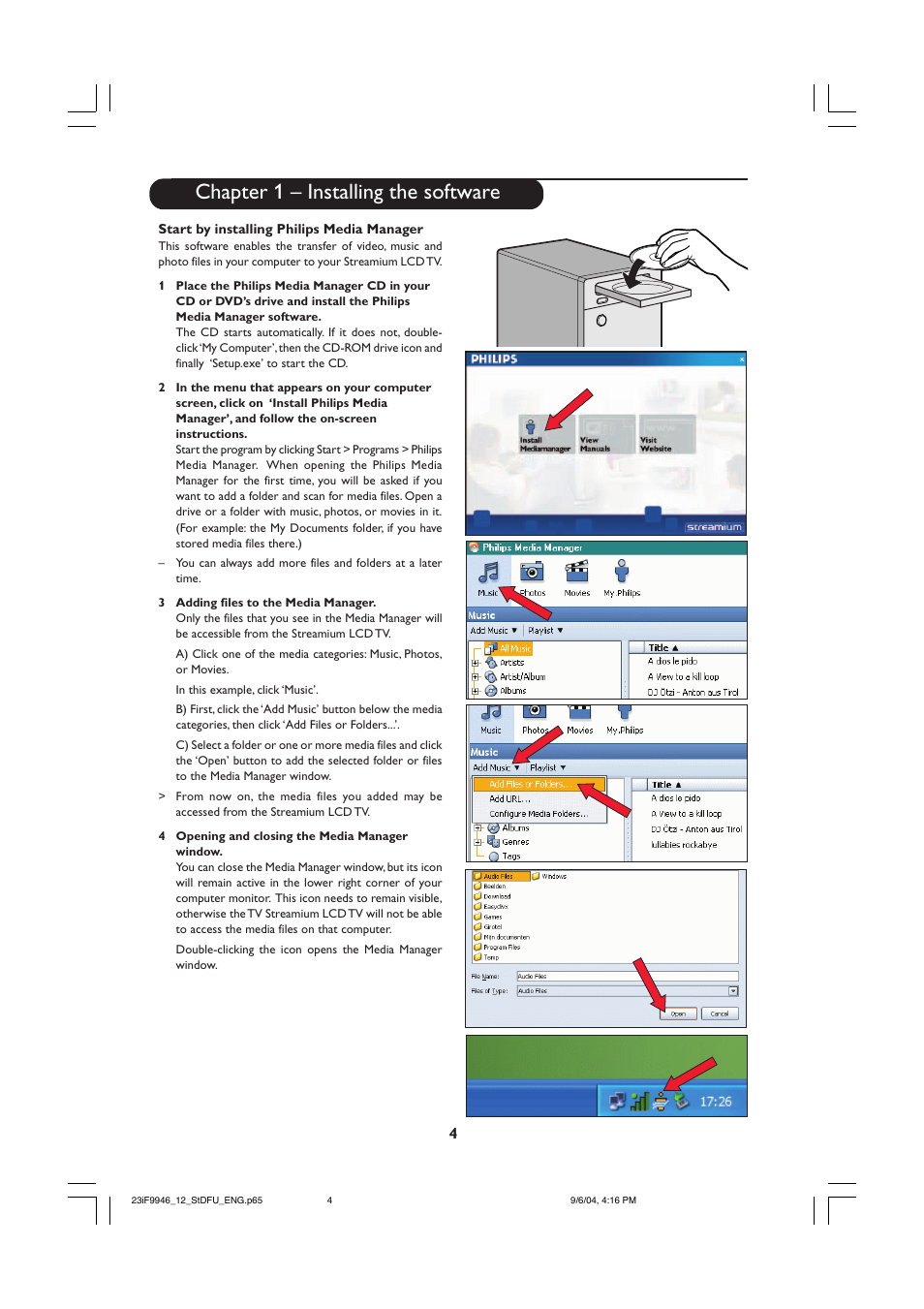 Chapter 1 – installing the software | Philips 23PF9976I-37 User Manual | Page 4 / 64