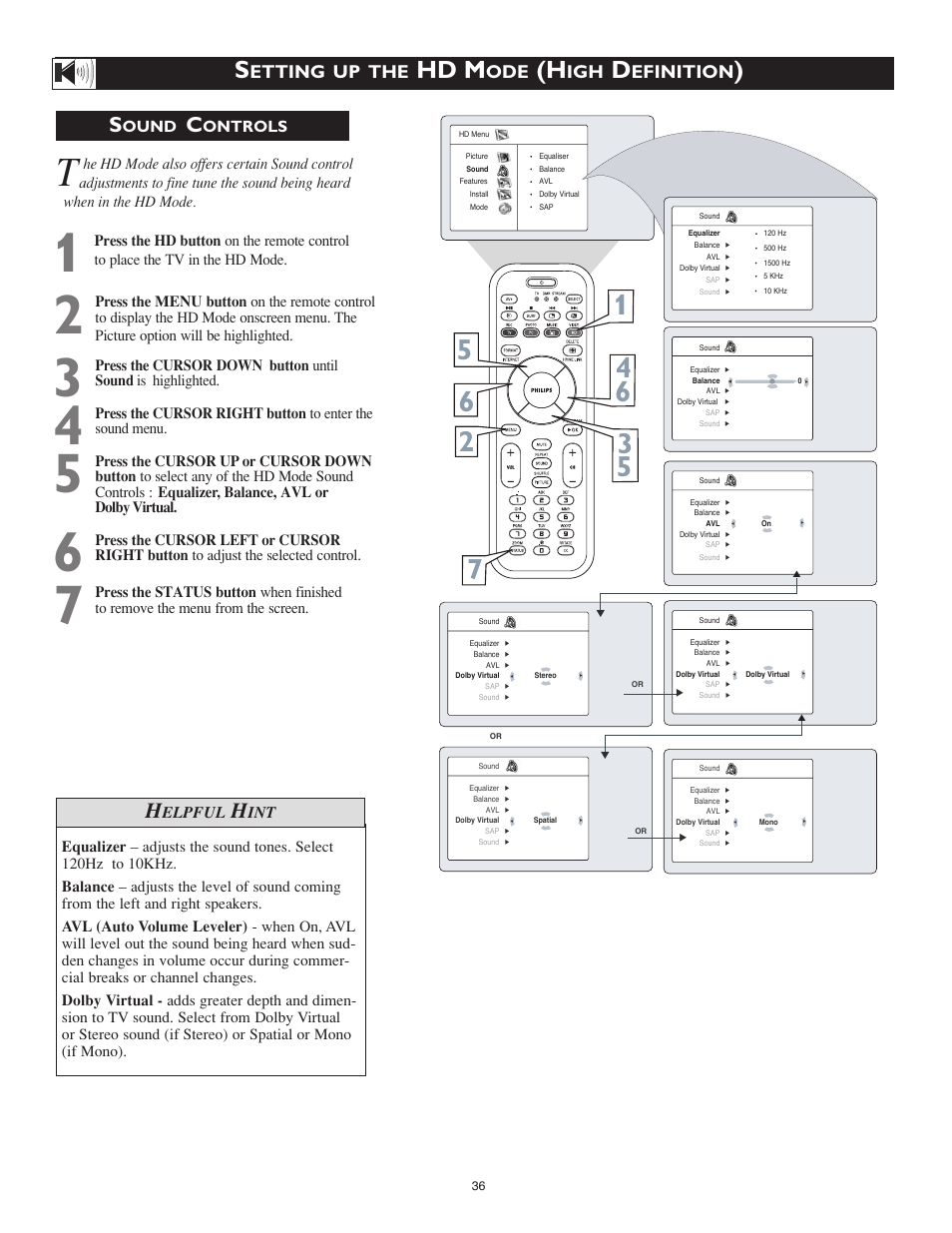 Hd m, Etting up the, Efinition | Elpful, Ound, Ontrols | Philips 23PF9976I-37 User Manual | Page 60 / 64