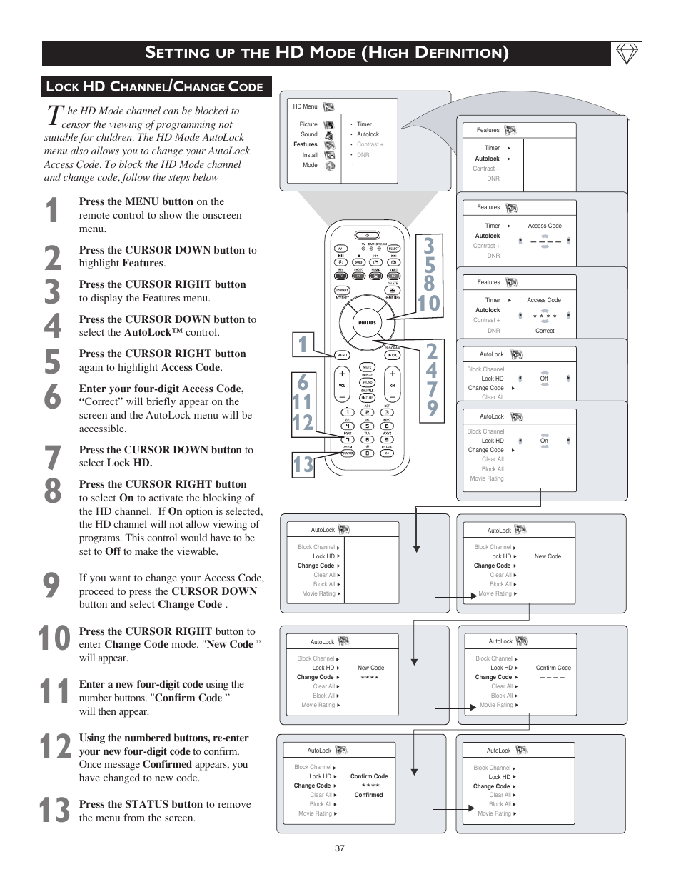 Hd m, Hd c, Etting up the | Efinition | Philips 23PF9976I-37 User Manual | Page 61 / 64