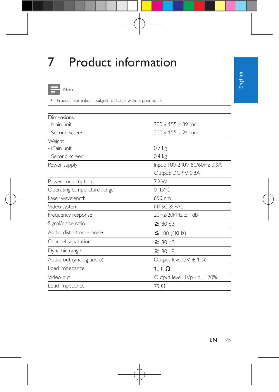 7 product information | Philips PD7012G-37 User Manual | Page 25 / 27