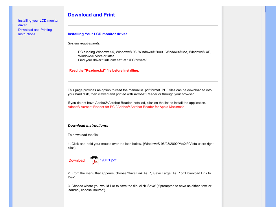 Download and print, Download and print option | Philips 190C1SB-00 User Manual | Page 114 / 115