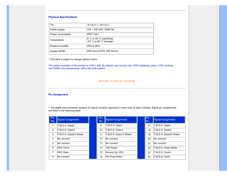 Physical specification | Philips 190C1SB-00 User Manual | Page 36 / 115
