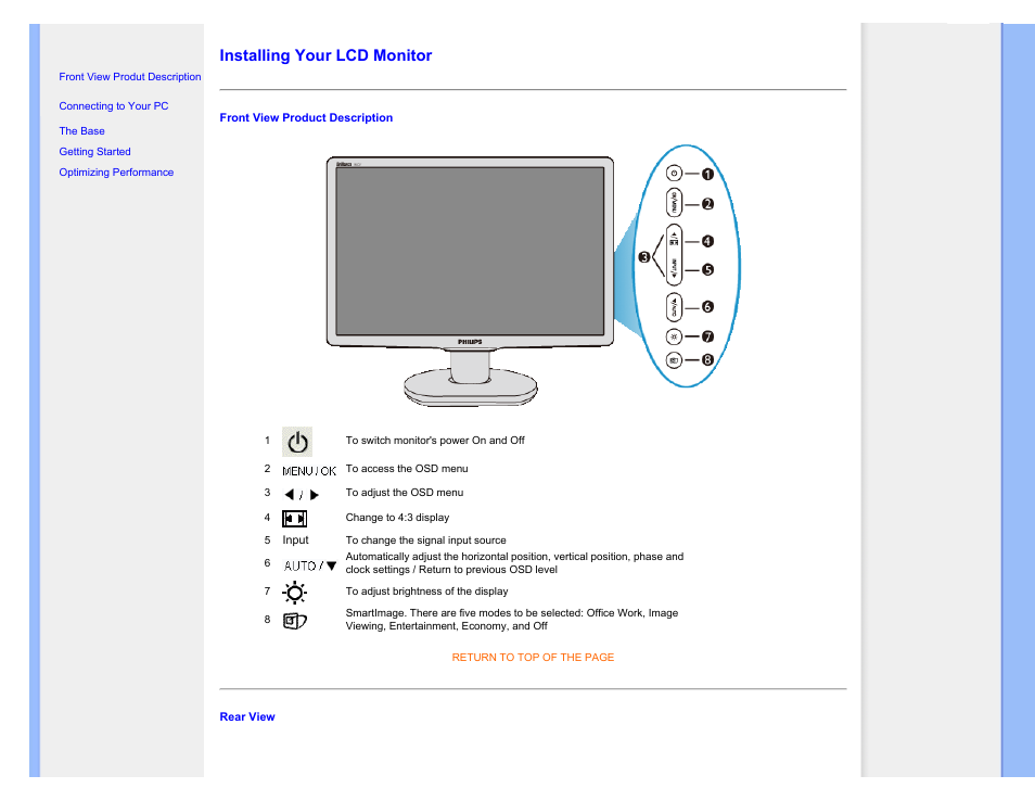 Installing your lcd monitor, Installing your monitor | Philips 190C1SB-00 User Manual | Page 65 / 115