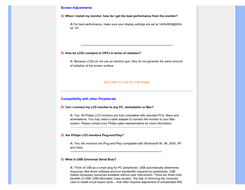 Screen adjustments, Compatibility with other, Peripherals | Philips 190C1SB-00 User Manual | Page 7 / 115