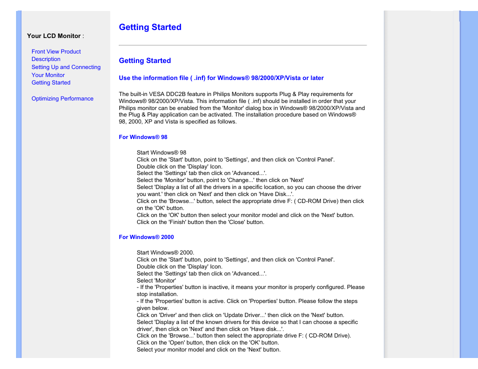 Getting started | Philips 190C1SB-00 User Manual | Page 73 / 115