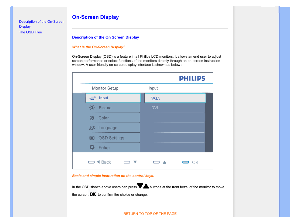 On-screen display | Philips 190C1SB-00 User Manual | Page 76 / 115