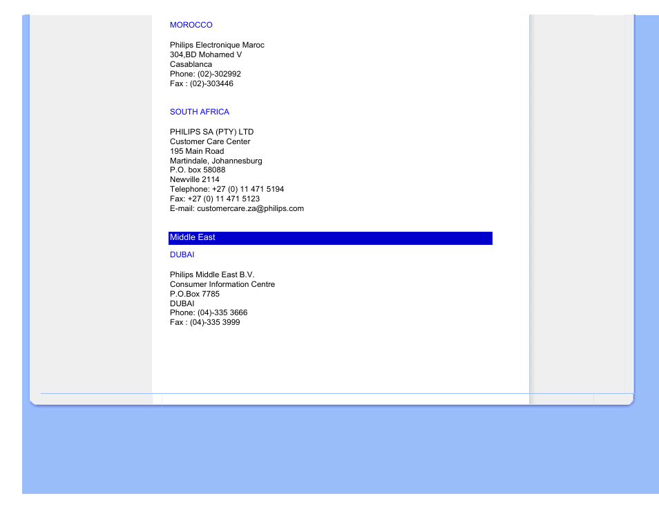 Dubai, Morocco, South africa | Philips 190C1SB-00 User Manual | Page 96 / 115