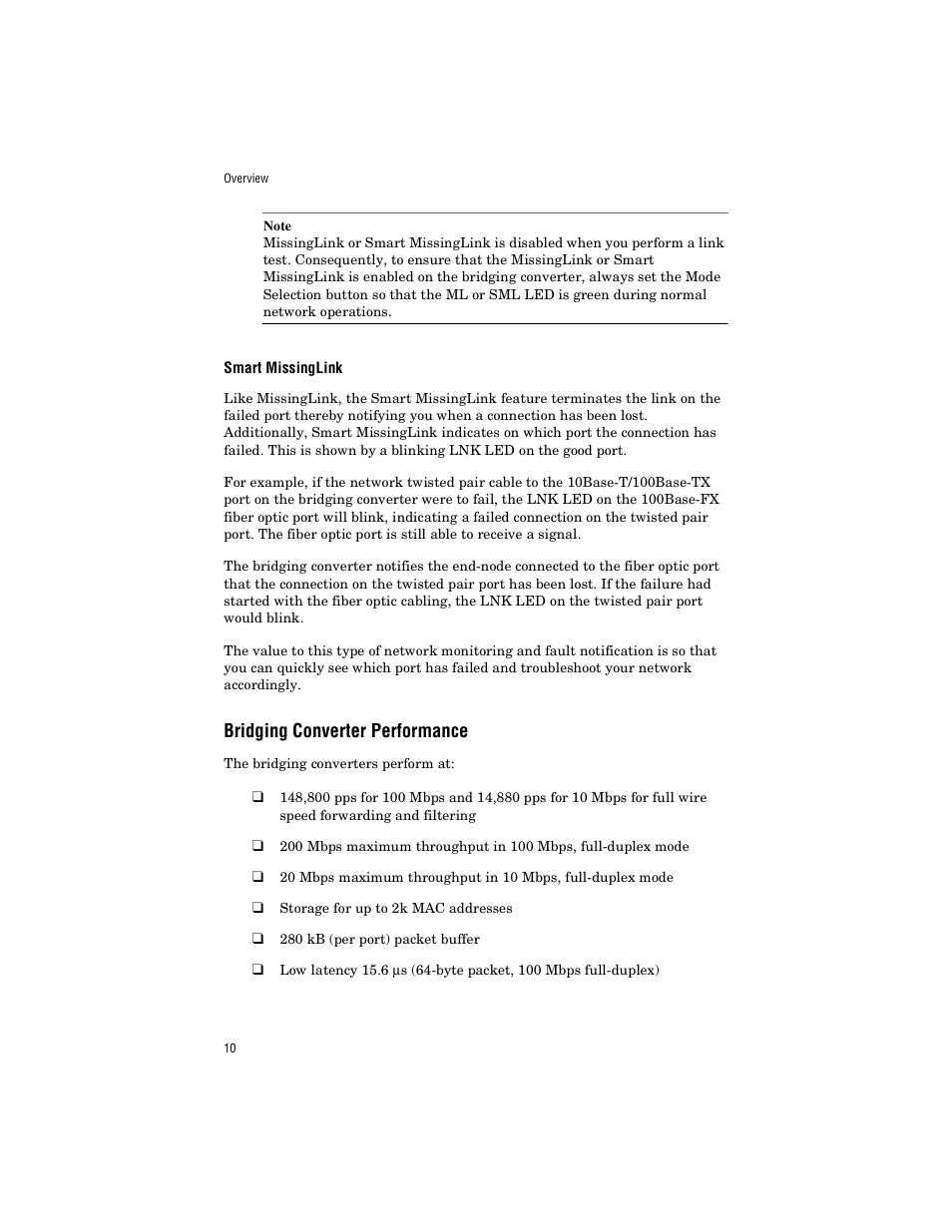 Smart missinglink, Bridging converter performance | Allied Telesis AT-FS238a/2 User Manual | Page 22 / 68