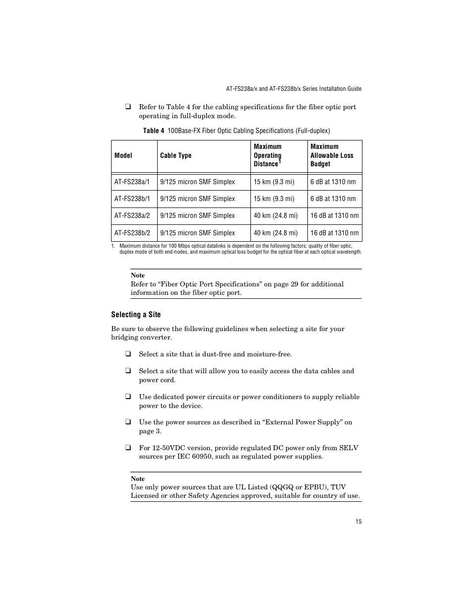 Selecting a site | Allied Telesis AT-FS238a/2 User Manual | Page 27 / 68