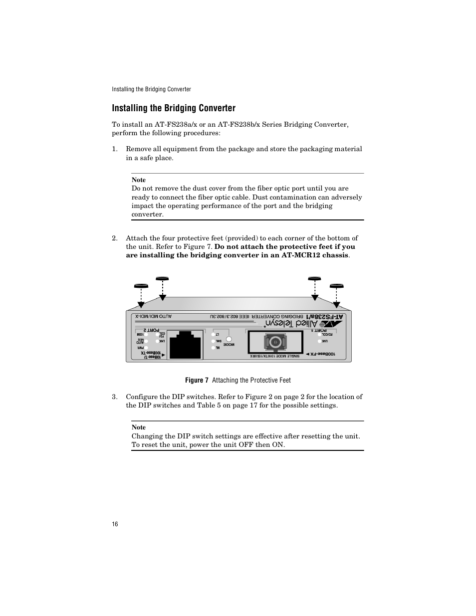 Installing the bridging converter | Allied Telesis AT-FS238a/2 User Manual | Page 28 / 68