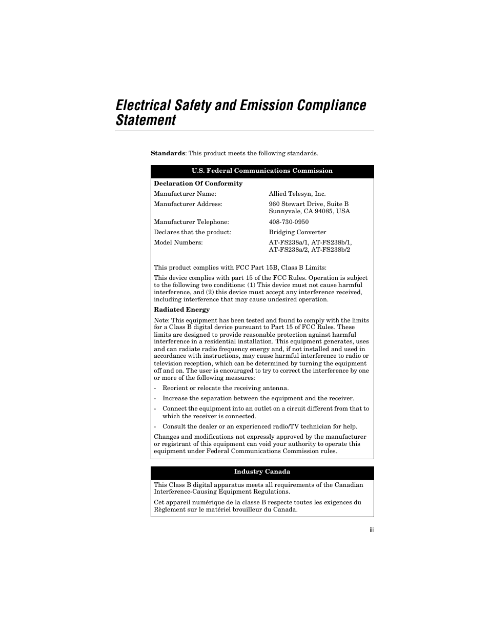 Allied Telesis AT-FS238a/2 User Manual | Page 3 / 68