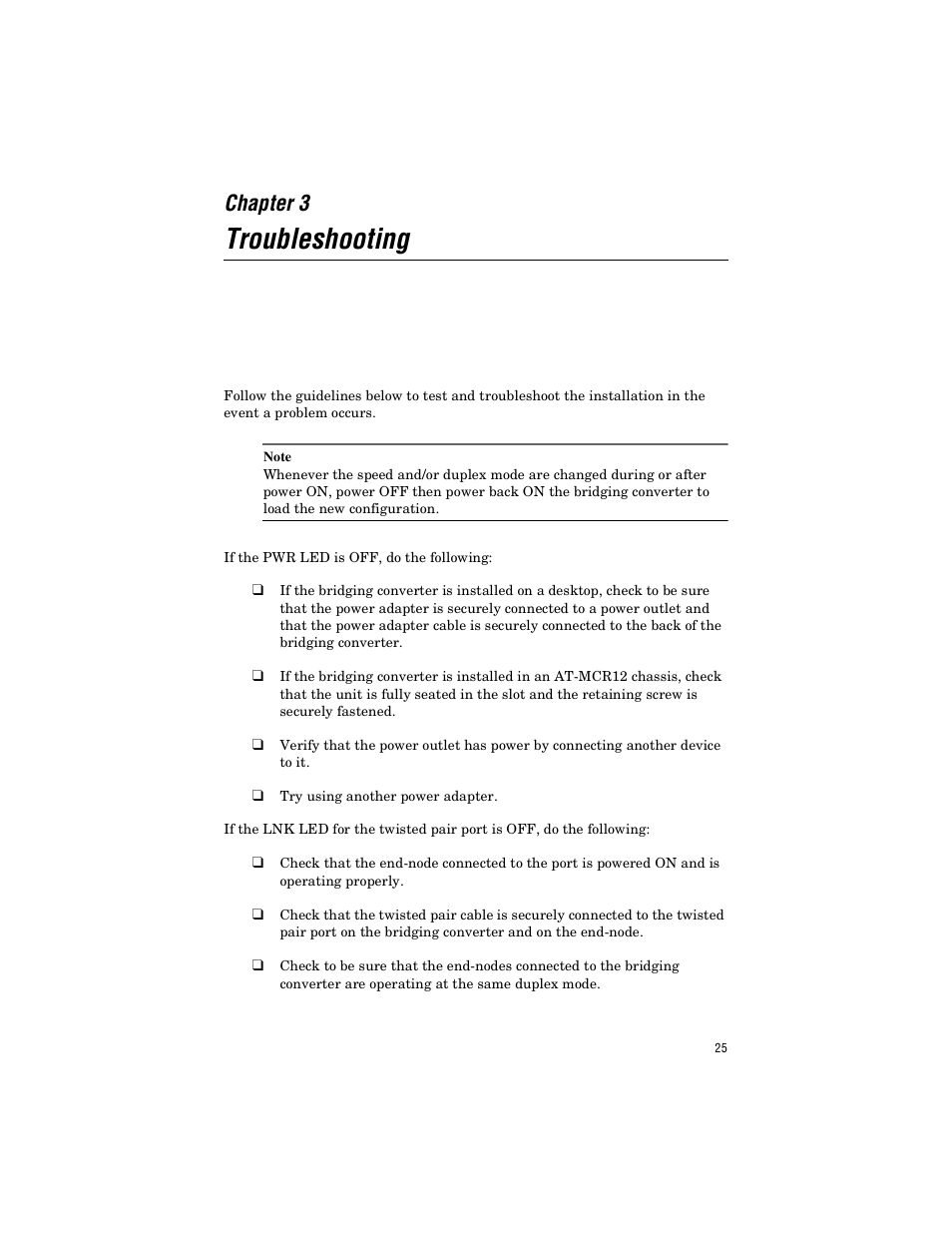 Chapter 3, Troubleshooting | Allied Telesis AT-FS238a/2 User Manual | Page 37 / 68