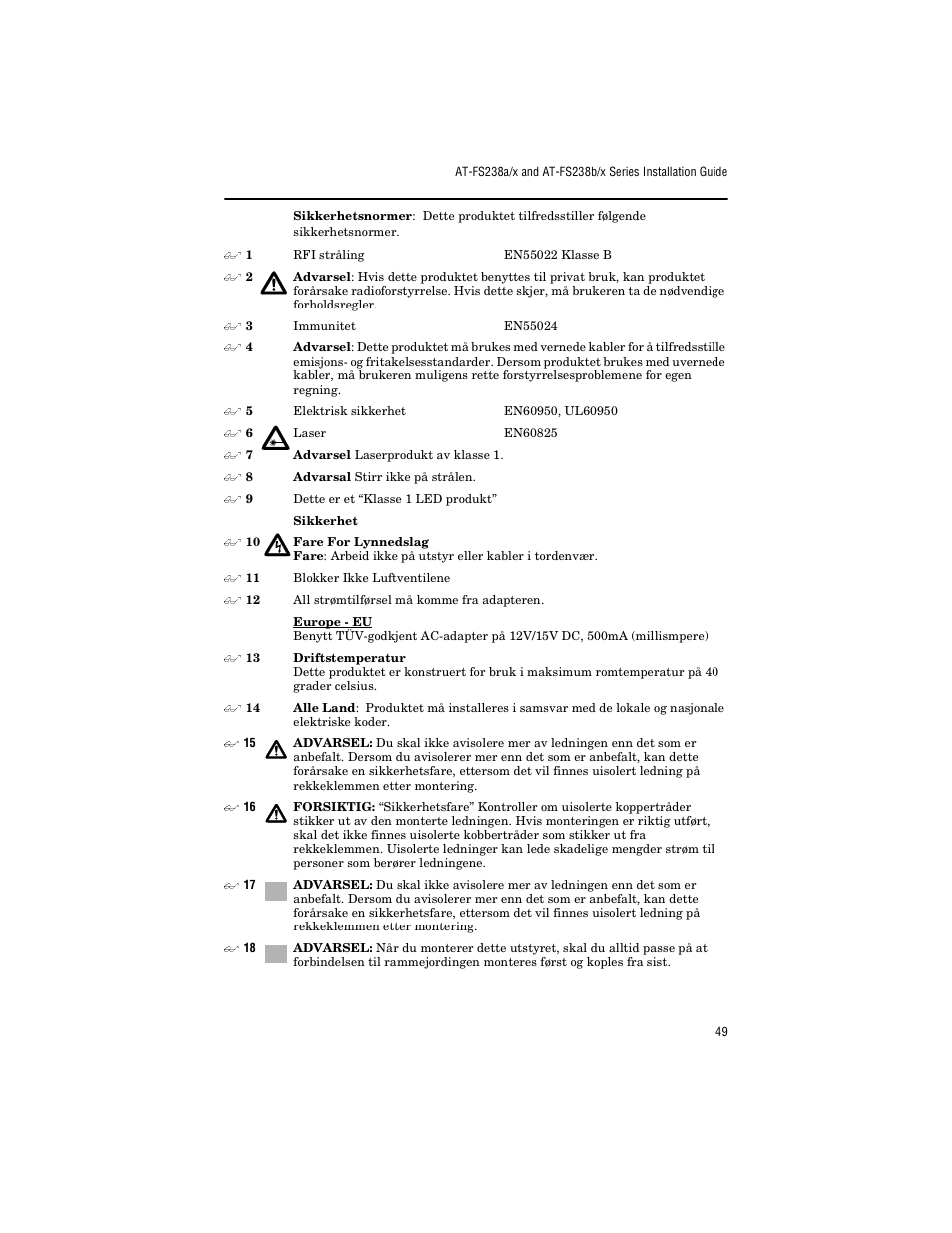 Allied Telesis AT-FS238a/2 User Manual | Page 61 / 68