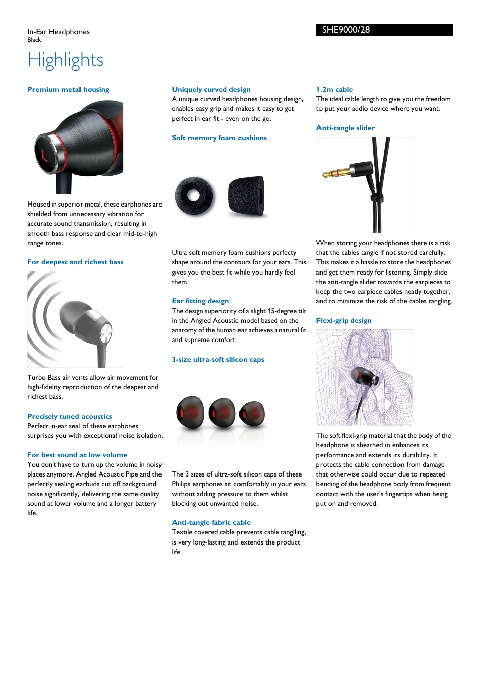 Highlights | Philips SHE9000-28 User Manual | Page 2 / 3