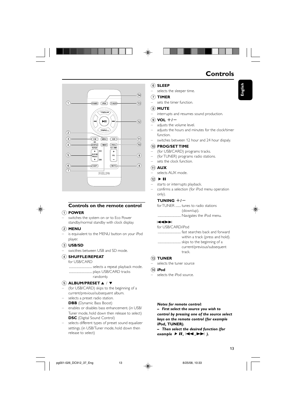 Controls | Philips DC912-37 User Manual | Page 13 / 27