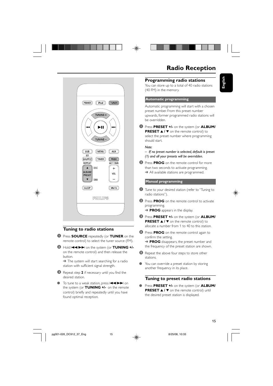 Radio reception | Philips DC912-37 User Manual | Page 15 / 27