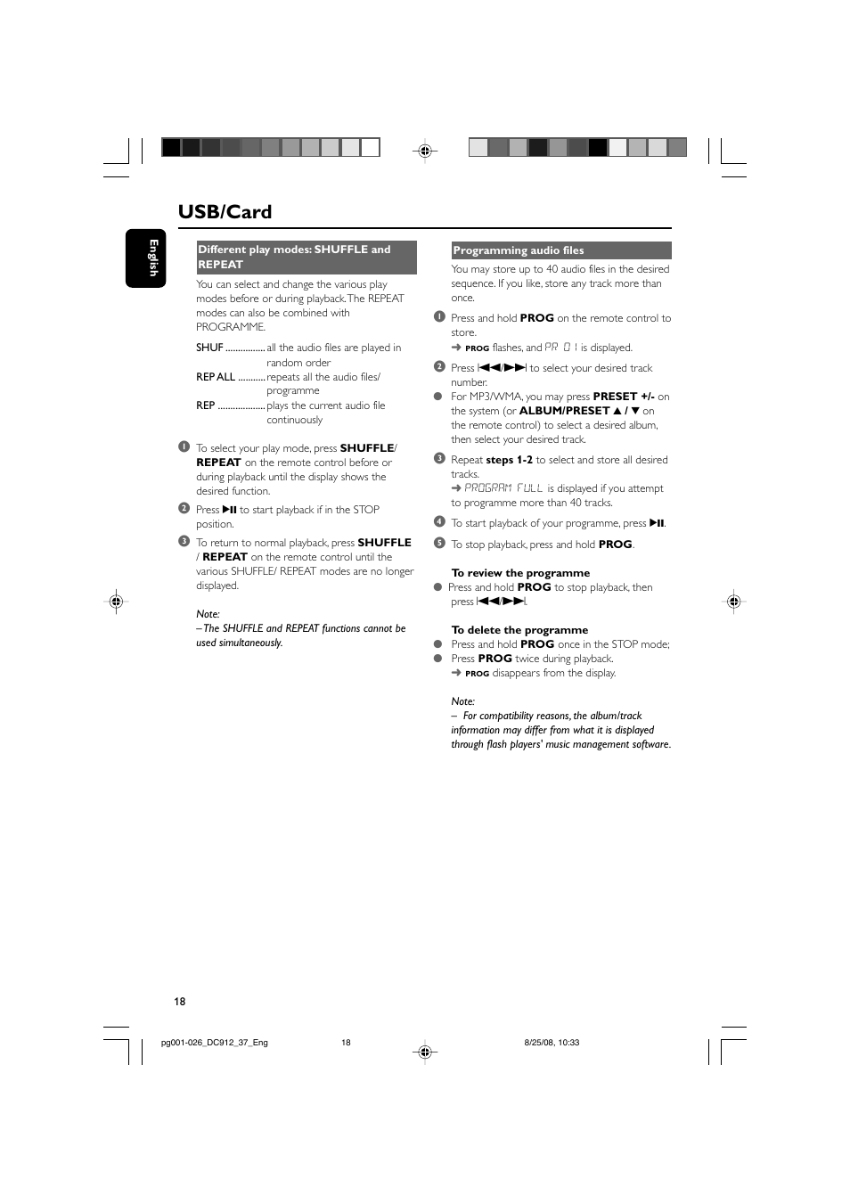 Usb/card | Philips DC912-37 User Manual | Page 18 / 27