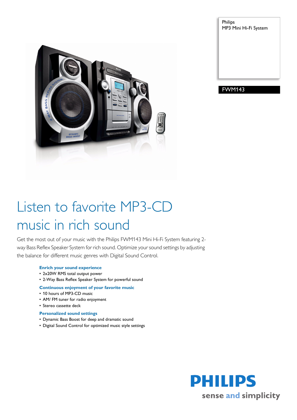 Philips MP3 Mini Hi-Fi System User Manual | 2 pages