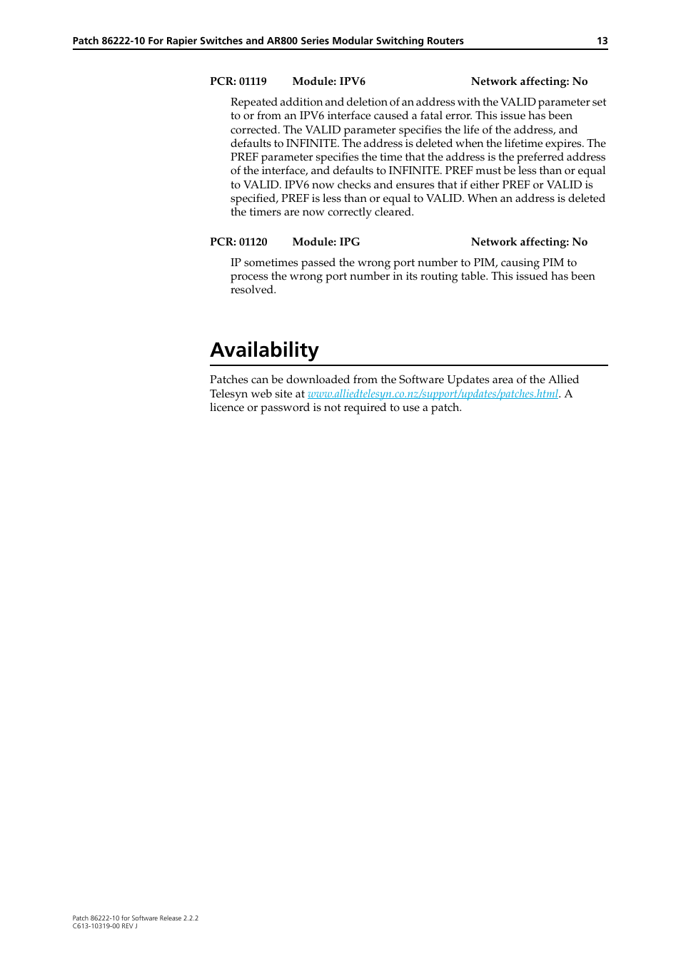 Availability | Allied Telesis 86222-10 User Manual | Page 13 / 14