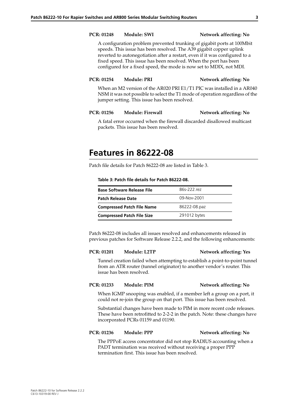 Features in 86222-08 | Allied Telesis 86222-10 User Manual | Page 3 / 14