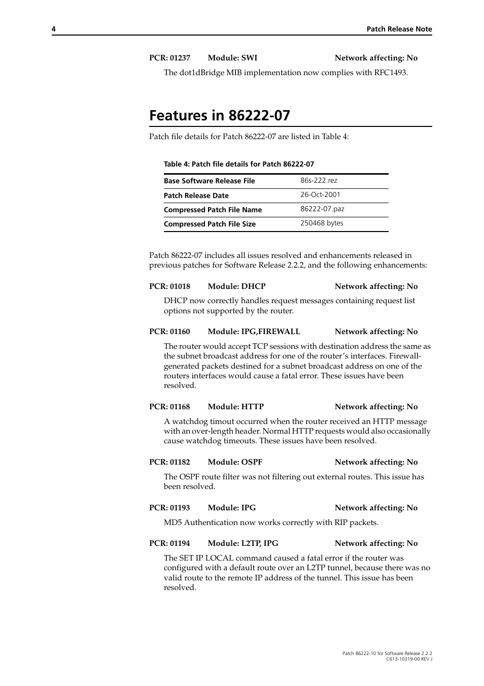 Features in 86222-07 | Allied Telesis 86222-10 User Manual | Page 4 / 14