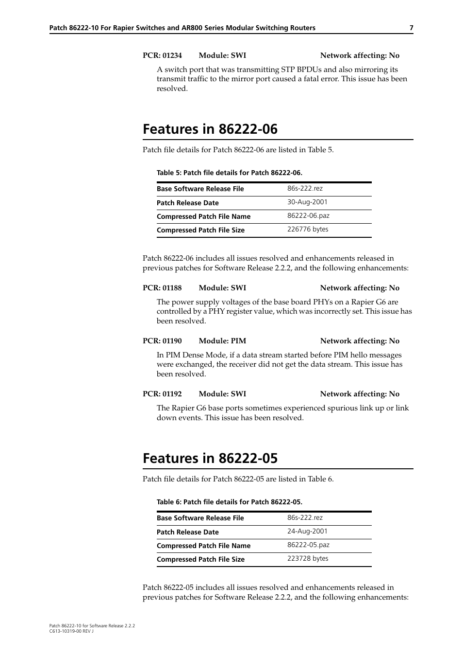 Features in 86222-06, Features in 86222-05 | Allied Telesis 86222-10 User Manual | Page 7 / 14