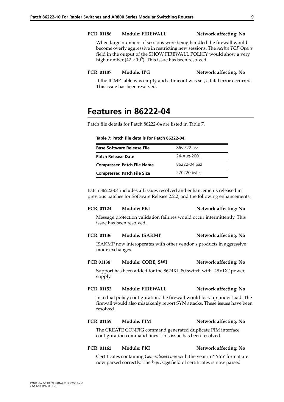 Features in 86222-04 | Allied Telesis 86222-10 User Manual | Page 9 / 14