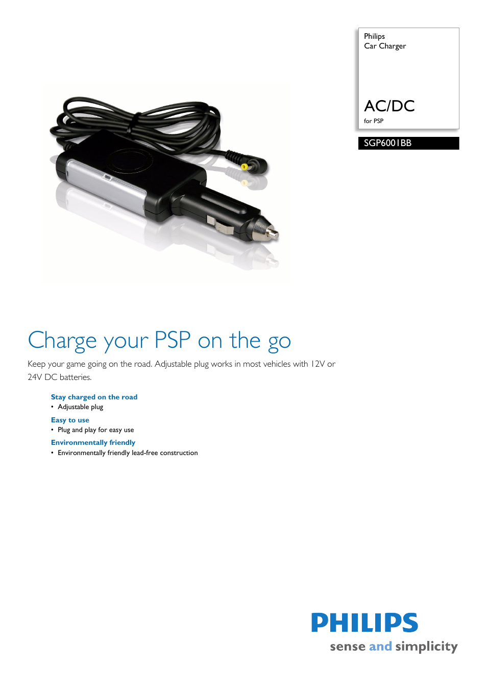 Philips SGP6001BB-27 User Manual | 2 pages