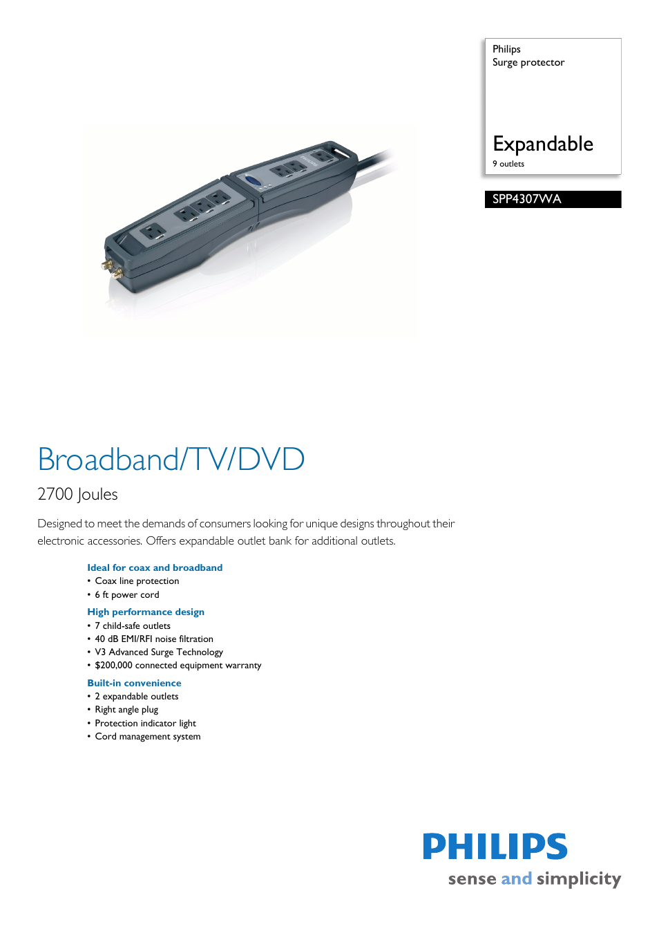 Philips SPP4307WA-17 User Manual | 2 pages