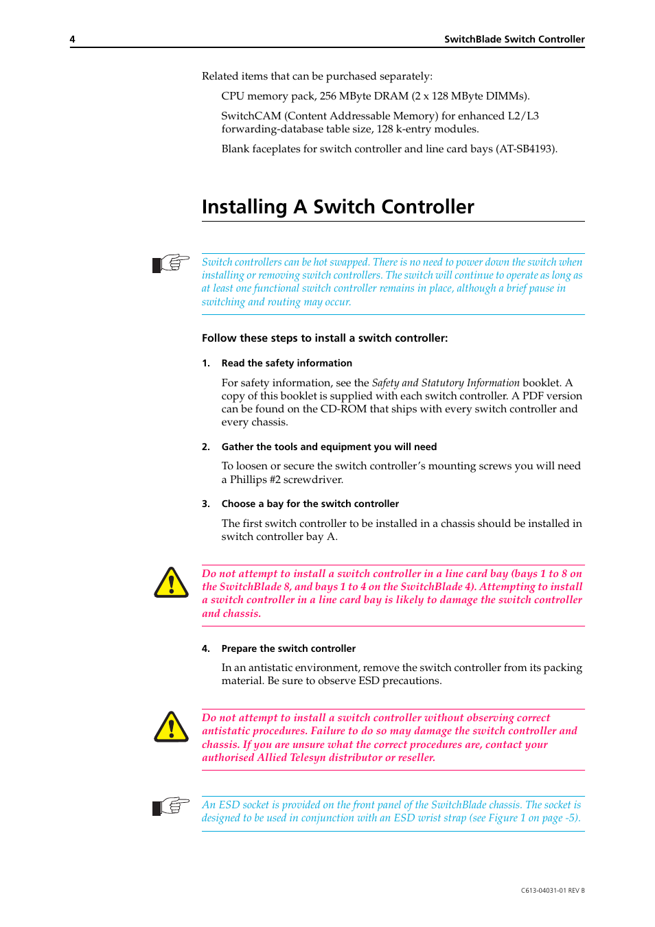 Installing a switch controller | Allied Telesis Switch Controller User Manual | Page 4 / 12
