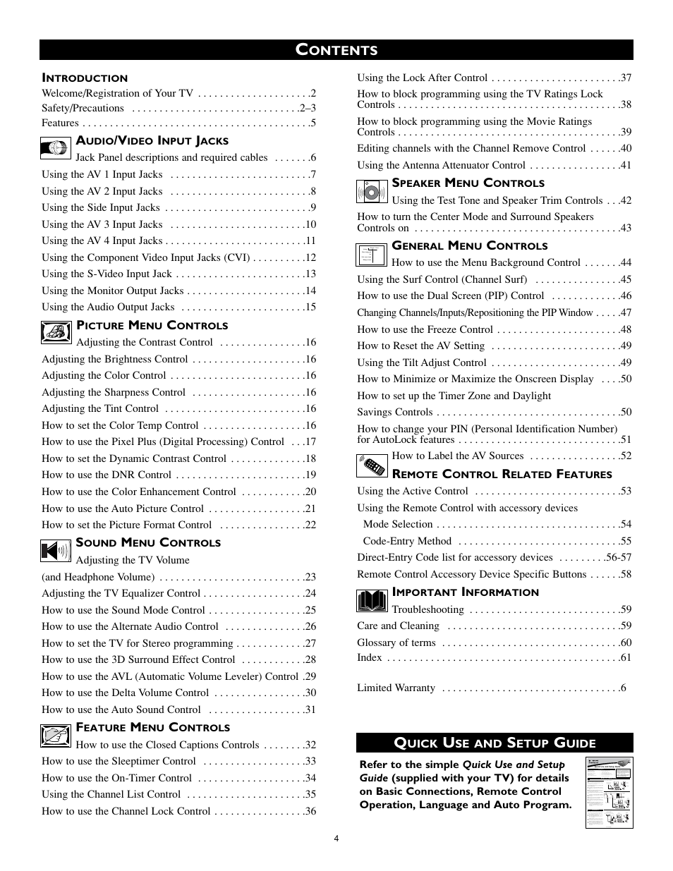 Ontents i | Philips 34PW9819-17 User Manual | Page 4 / 62