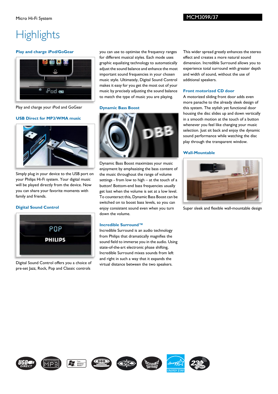 Highlights | Philips MCM309R-37B User Manual | Page 2 / 3