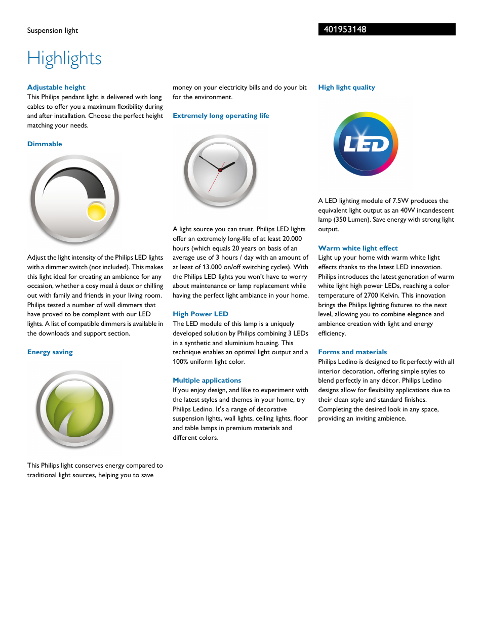 Highlights | Philips 401953148 User Manual | Page 2 / 3