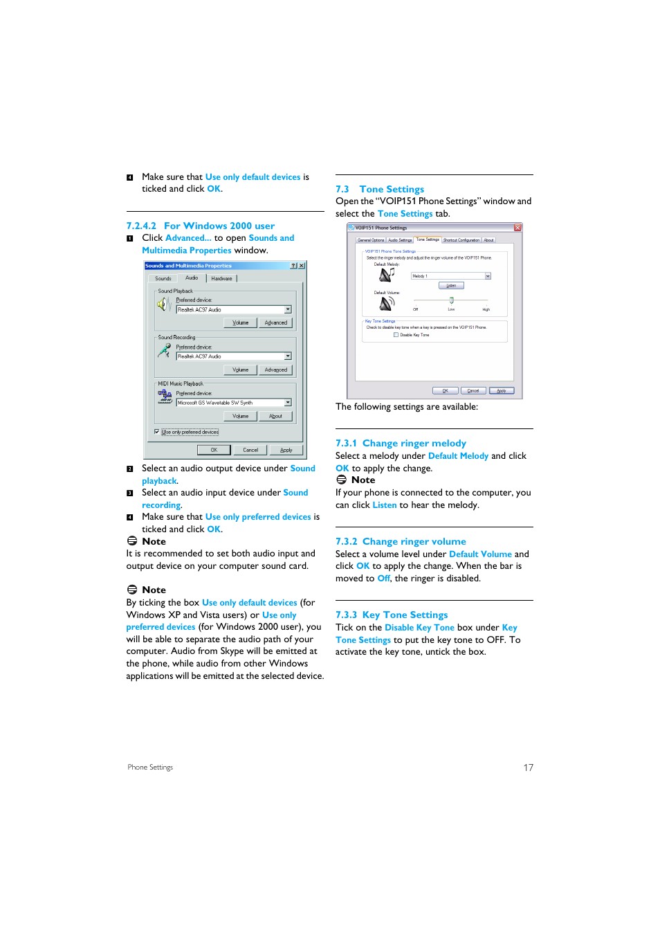 3 tone settings | Philips VOIP1511B-37 User Manual | Page 19 / 26