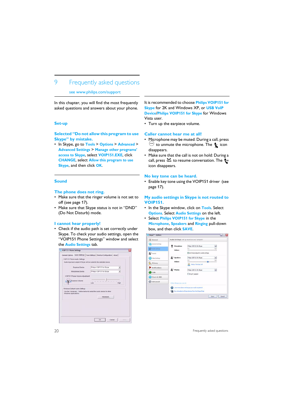 9 frequently asked questions, 9frequently asked questions | Philips VOIP1511B-37 User Manual | Page 22 / 26