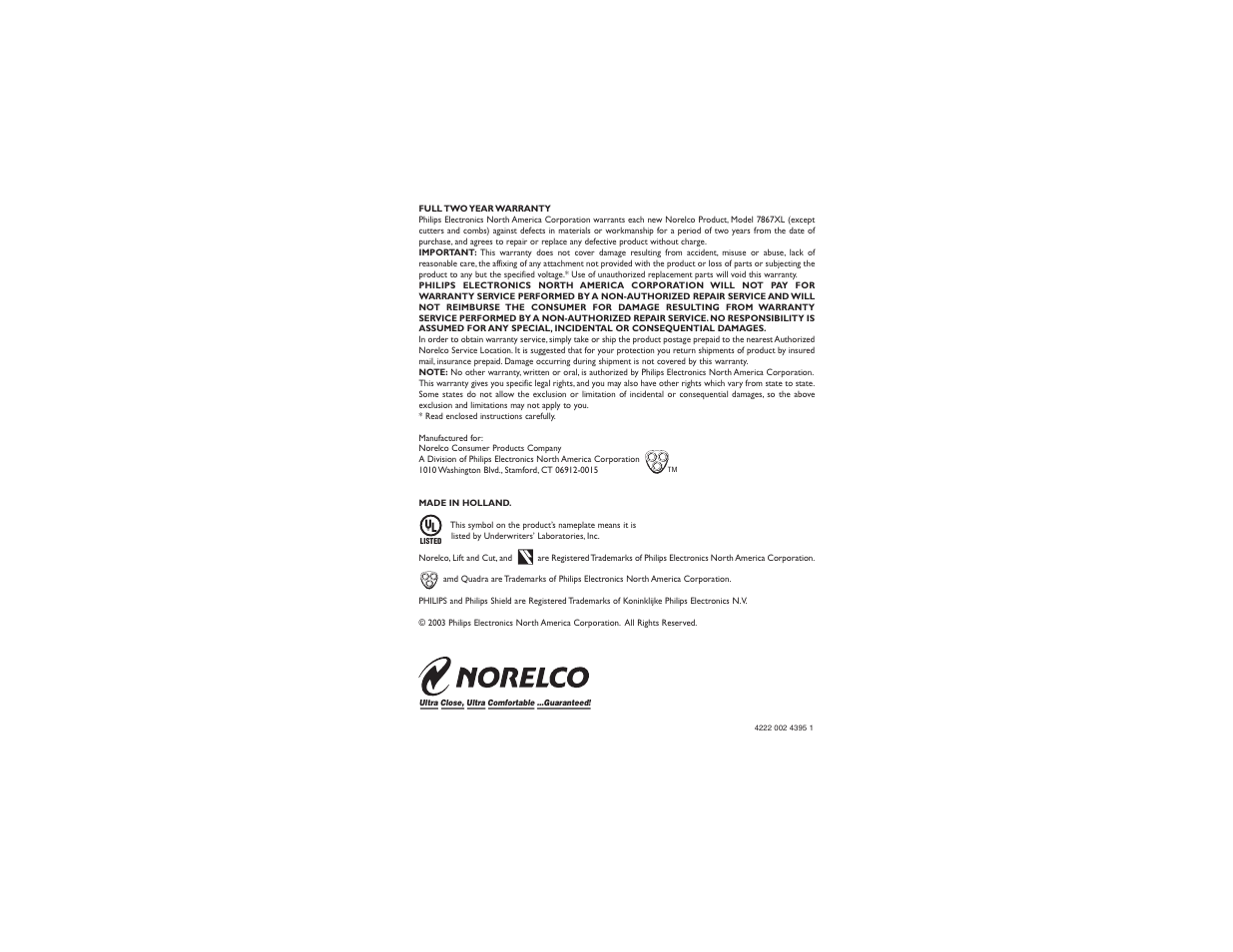 Philips 7867XL-43 User Manual | Page 19 / 19
