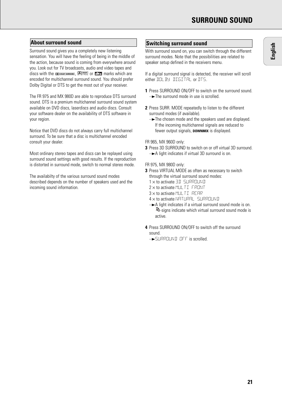 Surround sound | Philips MX990DHT User Manual | Page 23 / 35